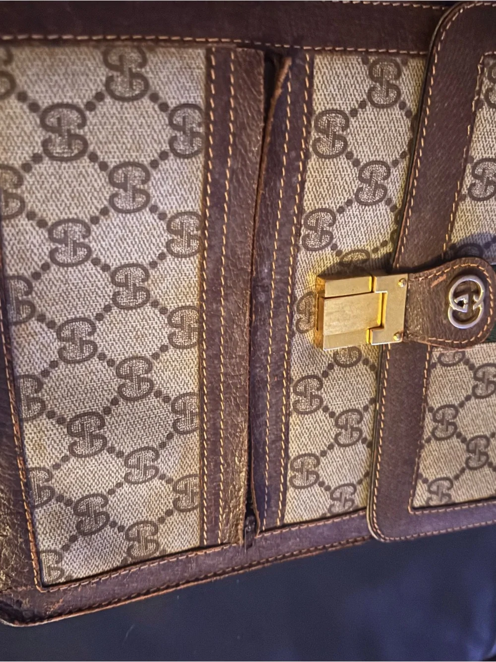 Gucci Vintage Vertical Canvas Shoulder Bag Monogram Stripes GG logo handbag - Picture 7 of 13